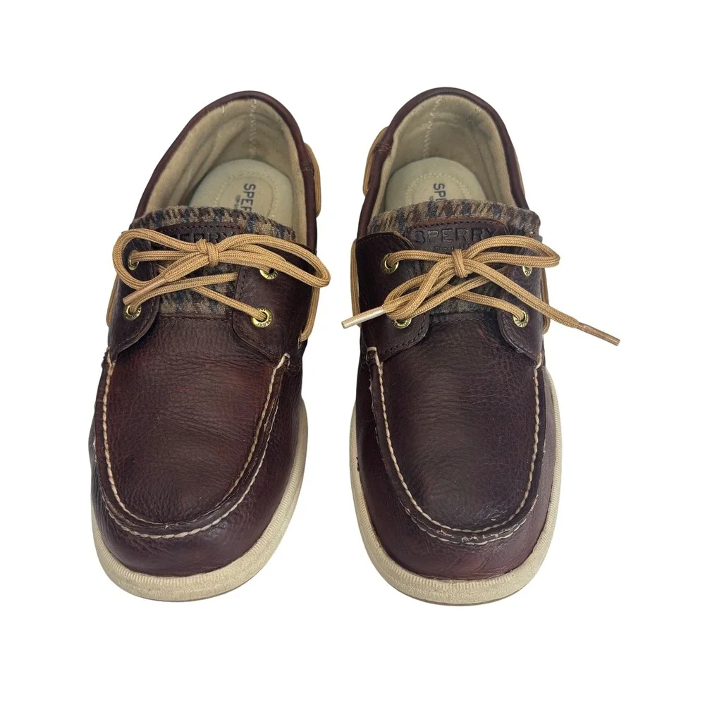 Sperry Boat Shoes Mens 11M Brown Leather Wool Tweed STS99113 Preppy